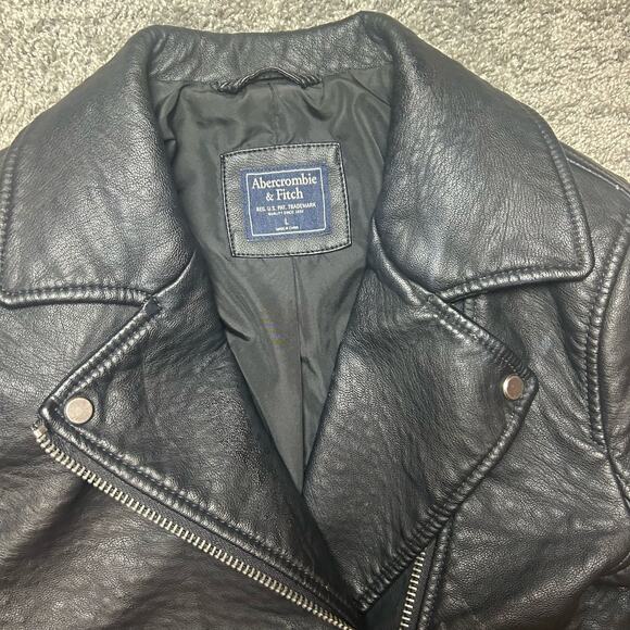 Abercrombie & Fitch Pleather Biker Style Jacket Size Large Lined Zippers - Picture 4 of 8